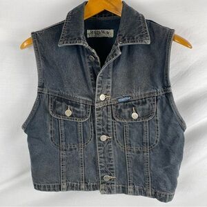 VTG Rough Wear faded black to gray denim cropped denim vest 100% cotton Medium